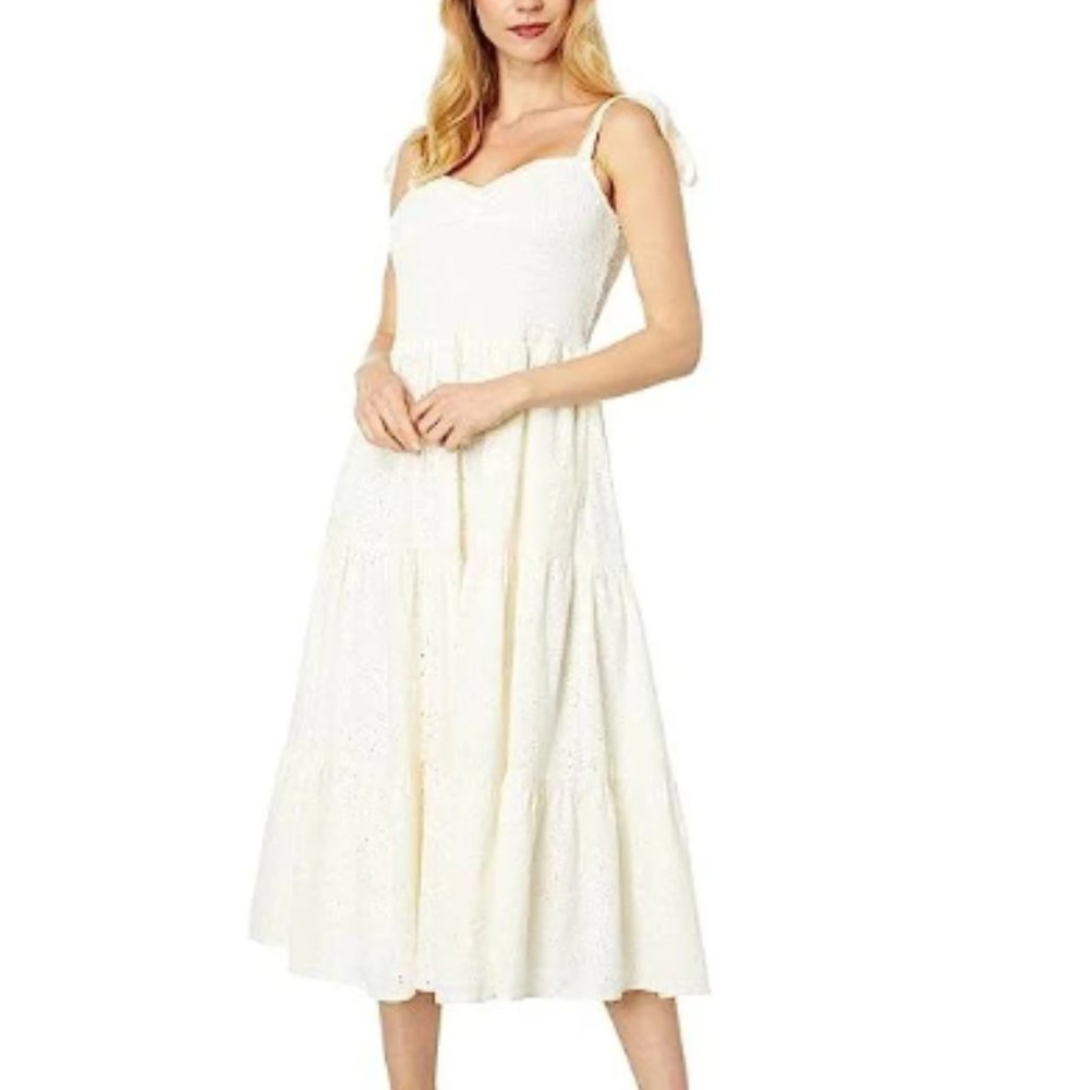 Madewell Cream Lucie Tie Strap Eyelet Tiered Midi Dress XS